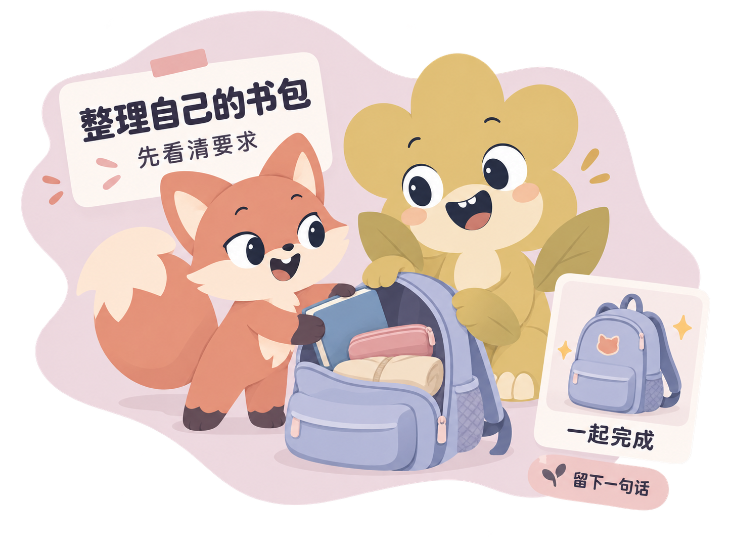 亲子一起整理书包,看清要求并记录这次尝试。