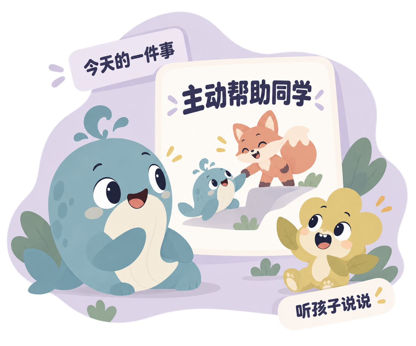 家长听孩子说主动帮助同学的经历,一条具体记录成为交谈起点。