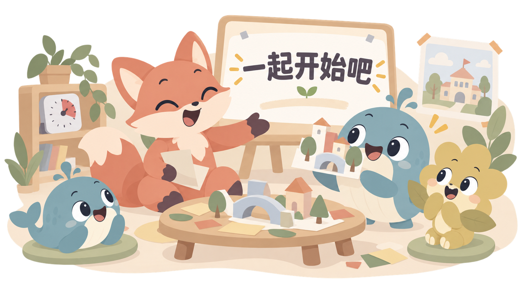 老师组织一次课堂分享,孩子们表达想法,课堂工具帮助安排日常。